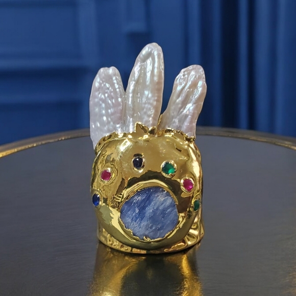 New Unique Baroque Pearl Crystal Hammered Chunky Ring - Picture 2 of 6